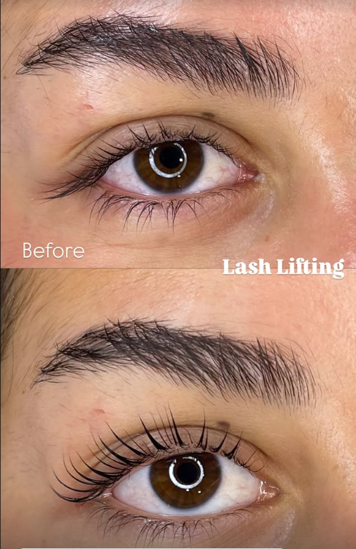 Antes e depois de lash lifting, cliente real Be You Concept Beauty